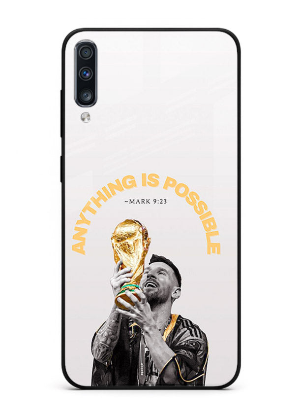 Motivational football artwork printed on glossy tempered glass Samsung A50 back cover