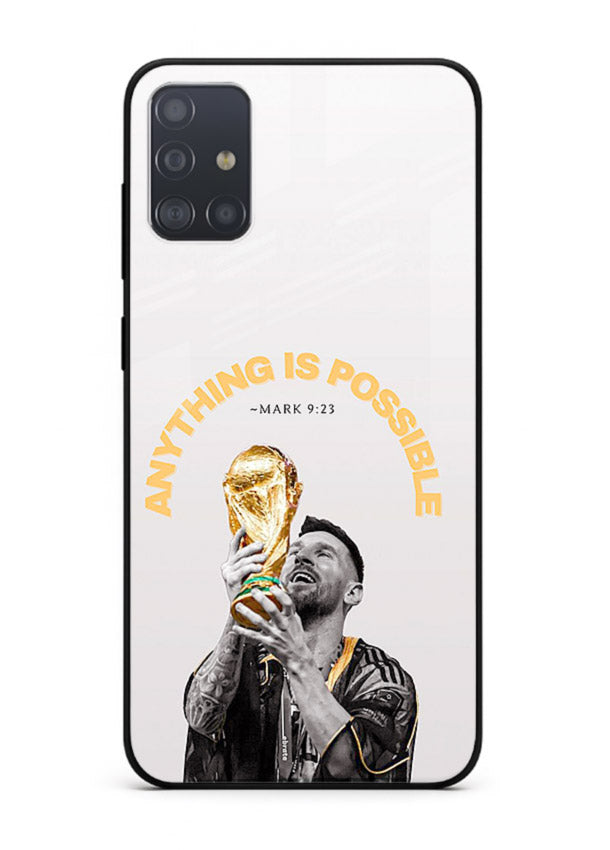 Motivational football artwork printed on glossy tempered glass Samsung A51 back cover