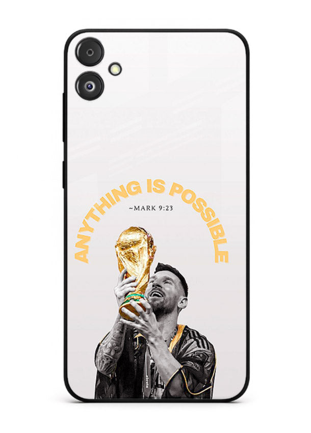 Motivational football artwork printed on glossy tempered glass Samsung F14 5G back cover