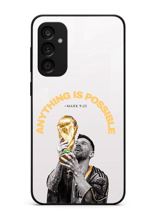 Motivational football artwork printed on glossy tempered glass Samsung F54 5G back cover