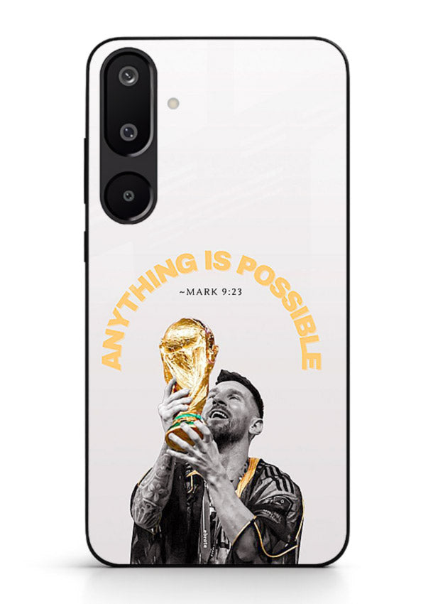 Motivational football artwork printed on glossy tempered glass Samsung F16 5G back cover