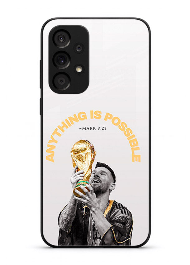 Motivational football artwork printed on glossy tempered glass Samsung A23 5G back cover