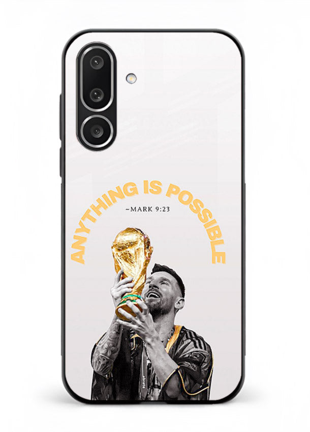 Motivational football artwork printed on glossy tempered glass Samsung M56 5G back cover