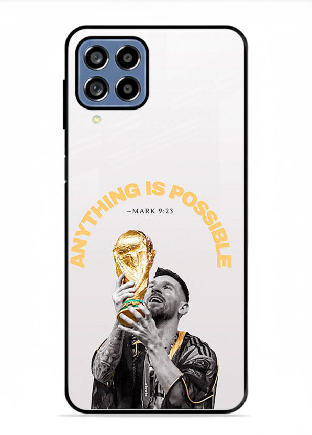 Motivational football artwork printed on glossy tempered glass Samsung A22 4G back cover