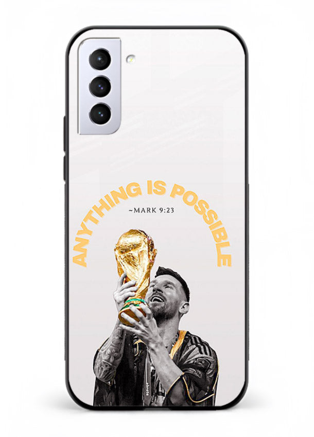 Motivational football artwork printed on glossy tempered glass Samsung S21 Plus back cover