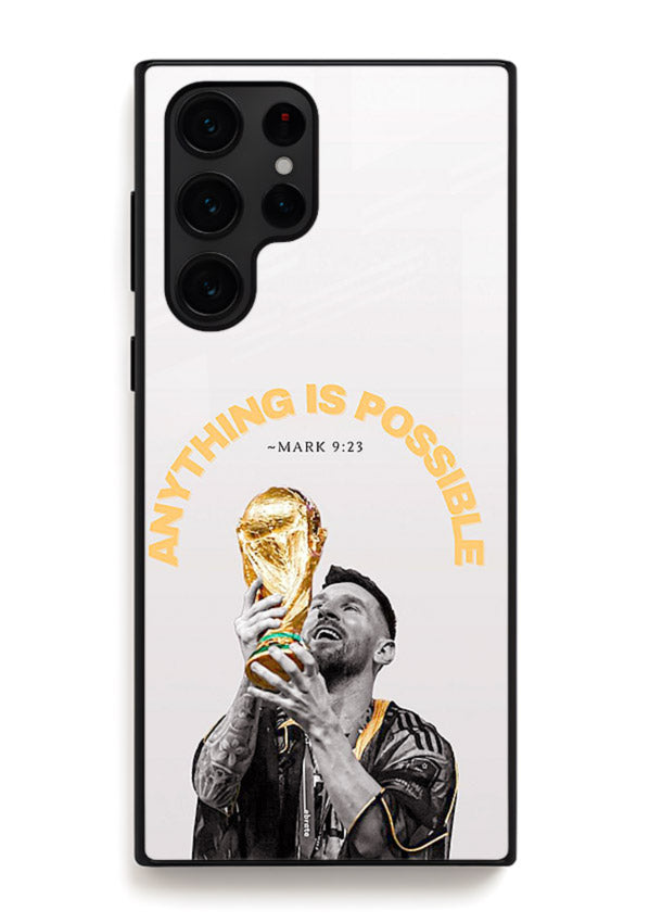 Motivational football artwork printed on glossy tempered glass Samsung S24 Ultra back cover