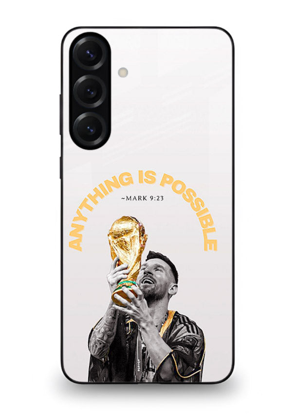Motivational football artwork printed on glossy tempered glass Samsung A56 5G back cover