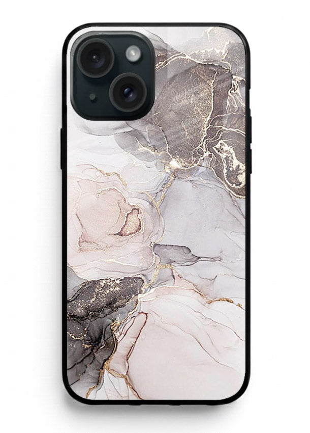 Aqua Gold Geode iphone 15 glass back cover with aqua marble and gold geode accents