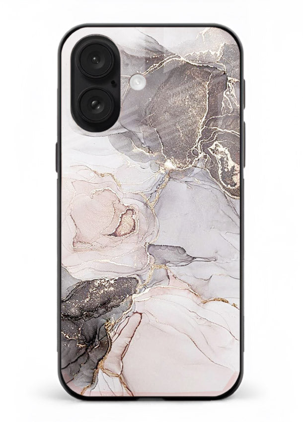Aqua Gold Geode iphone 16 plus glass back cover with aqua marble and gold geode accents