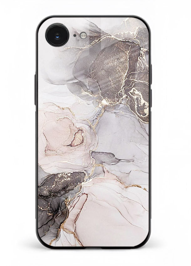 Aqua Gold Geode iphone 16e glass back cover with aqua marble and gold geode accents