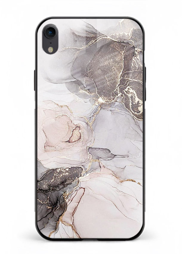 Aqua Gold Geode iphone xr glass back cover with aqua marble and gold geode accents
