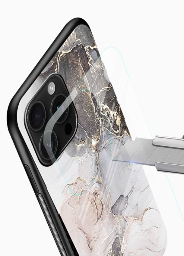 Aqua Gold Geode glossy vibrant premium glass back cover with aqua marble and gold geode accents - Angle Blade