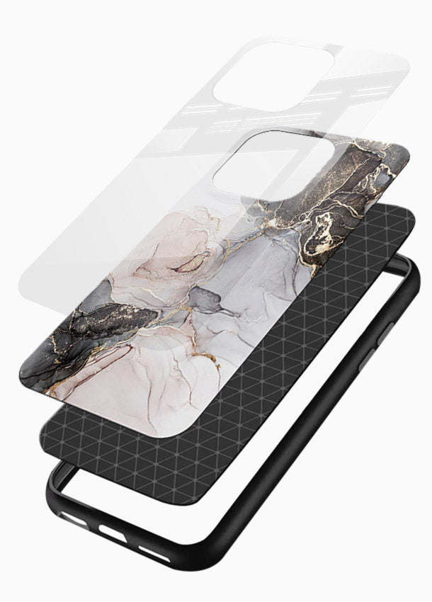 Aqua Gold Geode glossy vibrant premium glass back cover with aqua marble and gold geode accents - Angle Layers