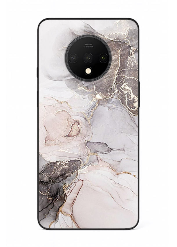 Aqua Gold Geode OnePlus 7T glass back cover with aqua marble and gold geode accents