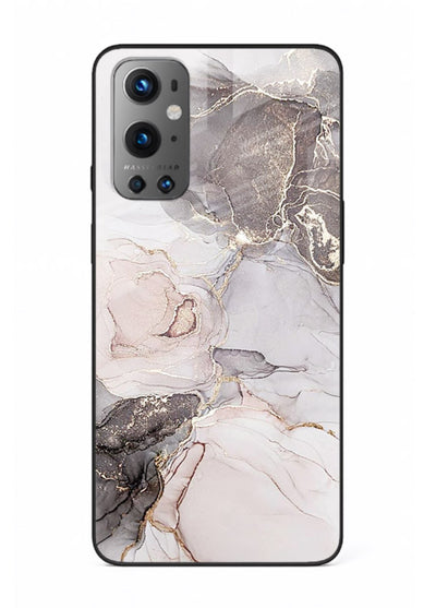 Aqua Gold Geode OnePlus 9 glass back cover with aqua marble and gold geode accents