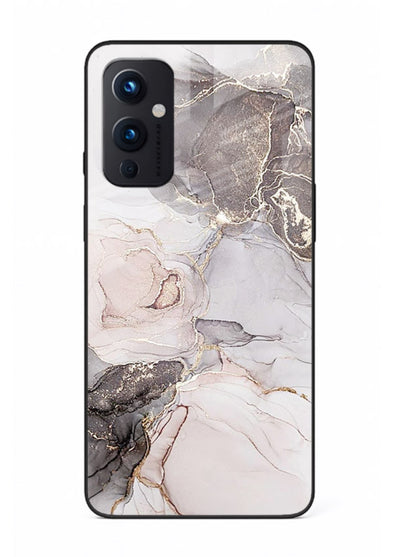 Aqua Gold Geode OnePlus 9 Pro glass back cover with aqua marble and gold geode accents