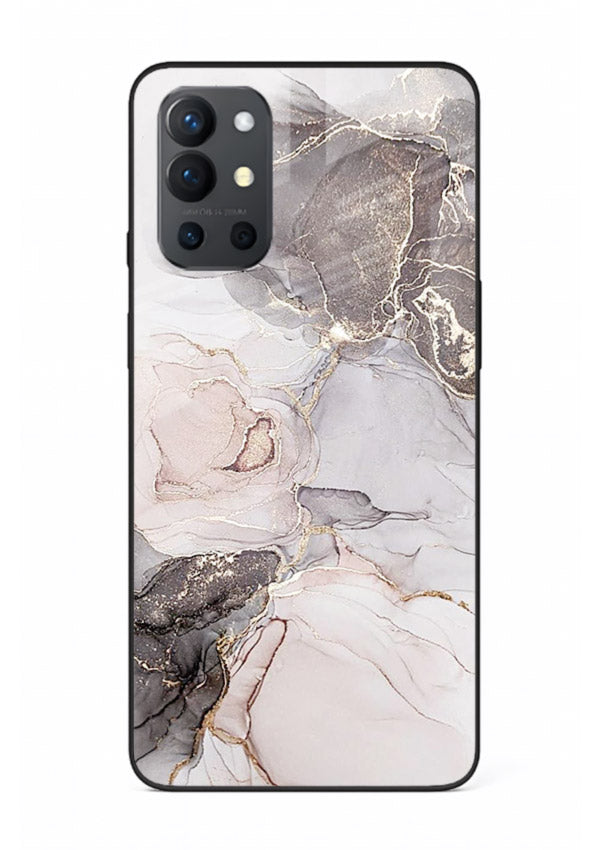 Aqua Gold Geode OnePlus 9R glass back cover with aqua marble and gold geode accents
