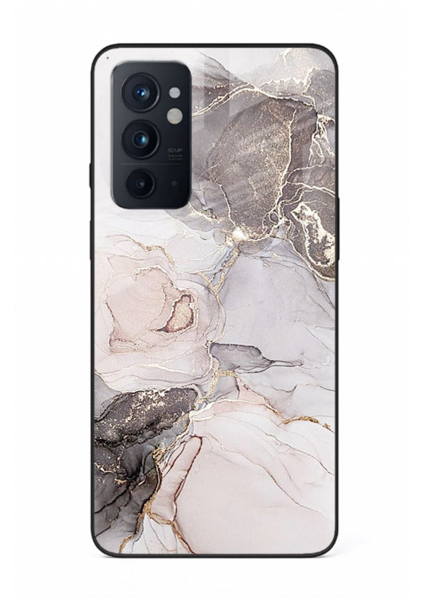 Aqua Gold Geode OnePlus 9RT glass back cover with aqua marble and gold geode accents