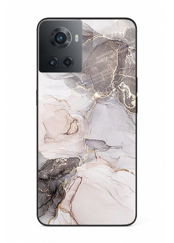 Aqua Gold Geode OnePlus 10R glass back cover with aqua marble and gold geode accents