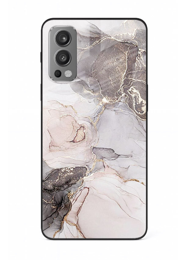 Aqua Gold Geode OnePlus Nord 2 glass back cover with aqua marble and gold geode accents