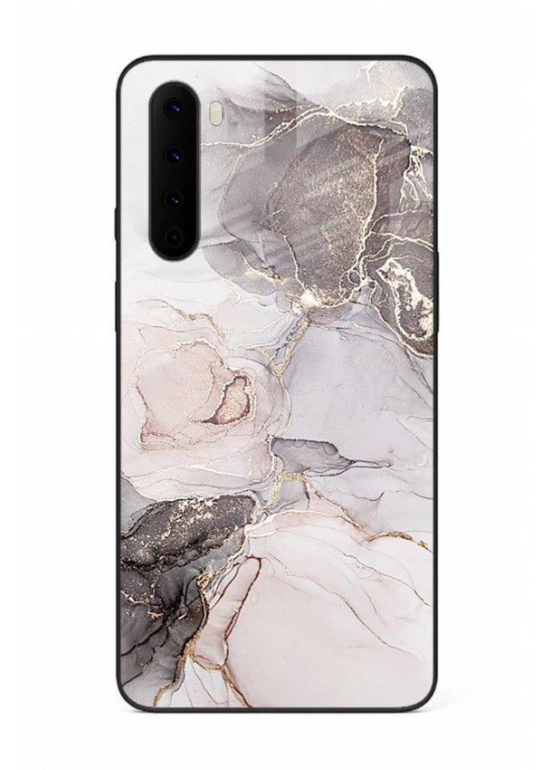 Aqua Gold Geode OnePlus Nord glass back cover with aqua marble and gold geode accents