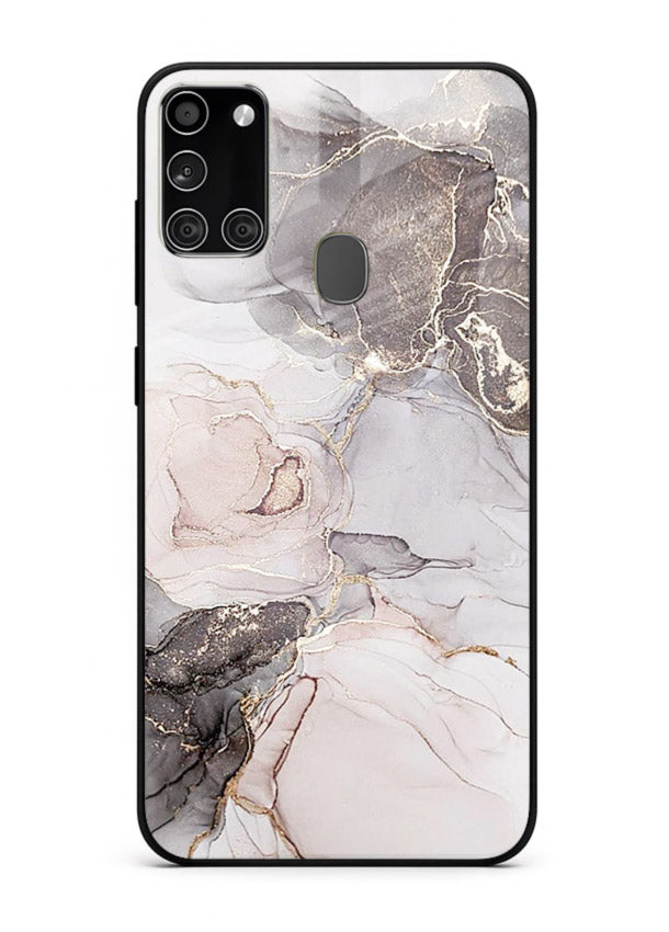 Aqua Gold Geode Samsung A21s glass back cover with aqua marble and gold geode accents