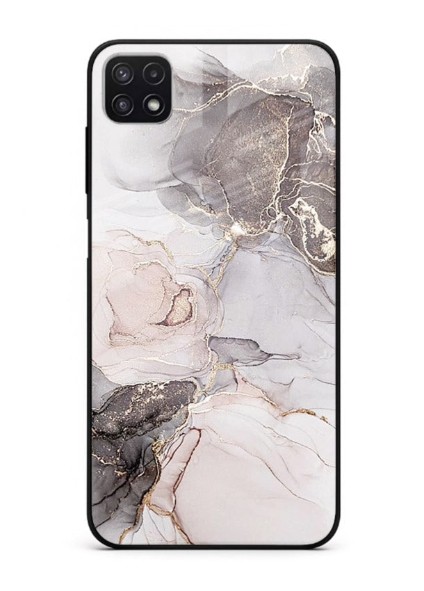 Aqua Gold Geode Samsung F42 5G glass back cover with aqua marble and gold geode accents