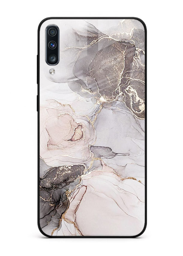 Aqua Gold Geode Samsung A70 glass back cover with aqua marble and gold geode accents