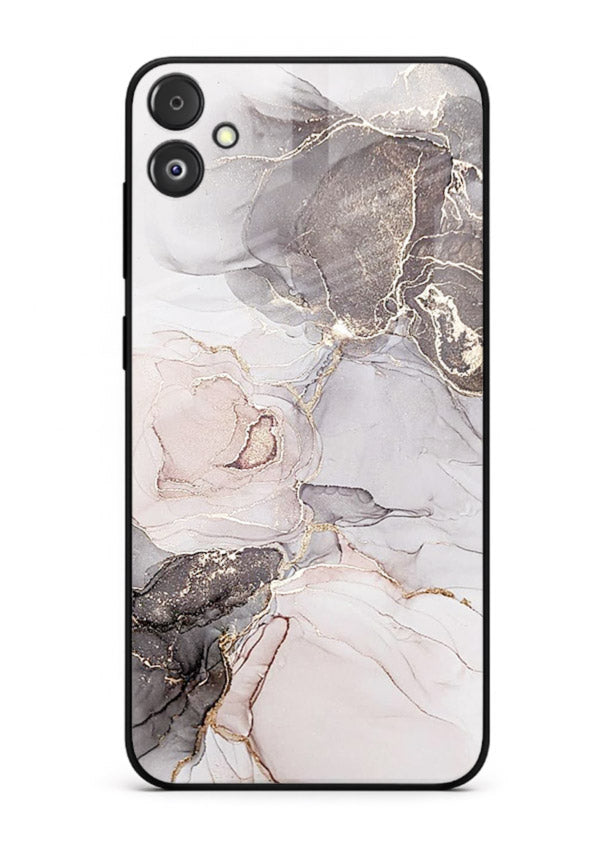 Aqua Gold Geode Samsung F05 5G glass back cover with aqua marble and gold geode accents