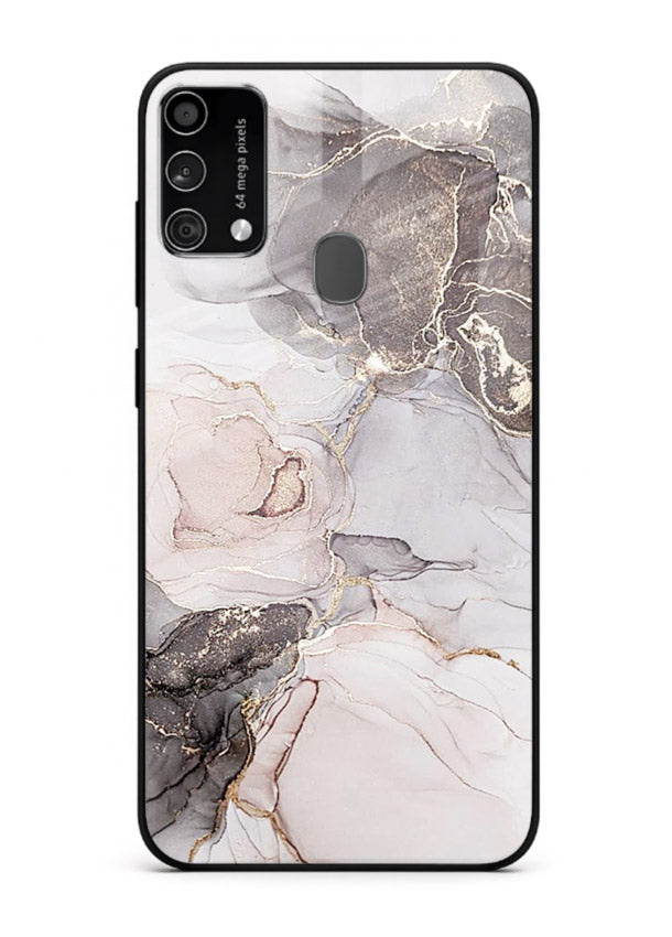 Aqua Gold Geode Samsung F41 glass back cover with aqua marble and gold geode accents