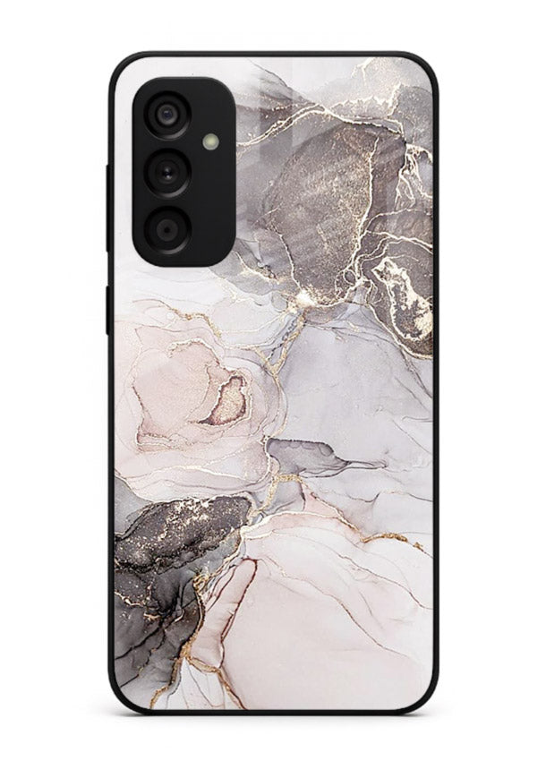 Aqua Gold Geode Samsung M15 5G glass back cover with aqua marble and gold geode accents