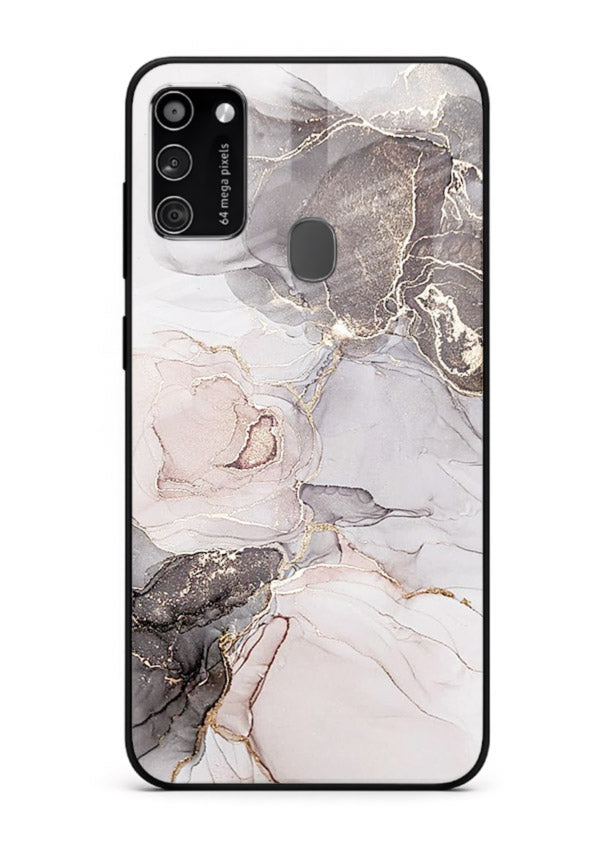 Aqua Gold Geode Samsung M30s glass back cover with aqua marble and gold geode accents