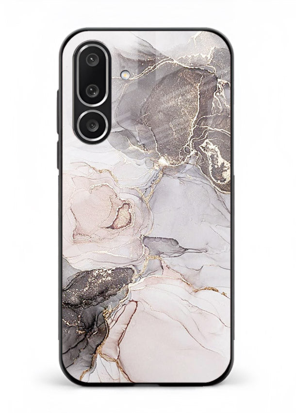 Aqua Gold Geode Samsung F56 5G glass back cover with aqua marble and gold geode accents