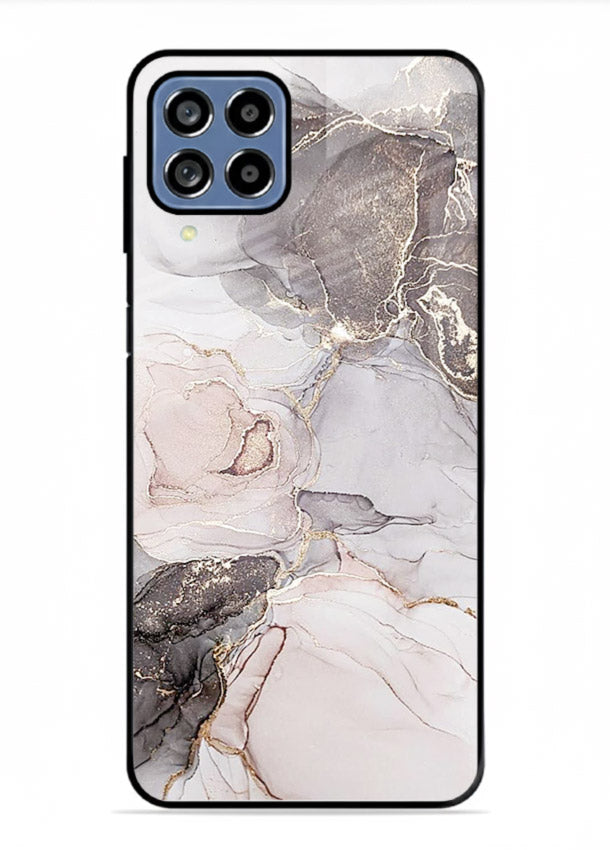 Aqua Gold Geode Samsung M33 5G glass back cover with aqua marble and gold geode accents