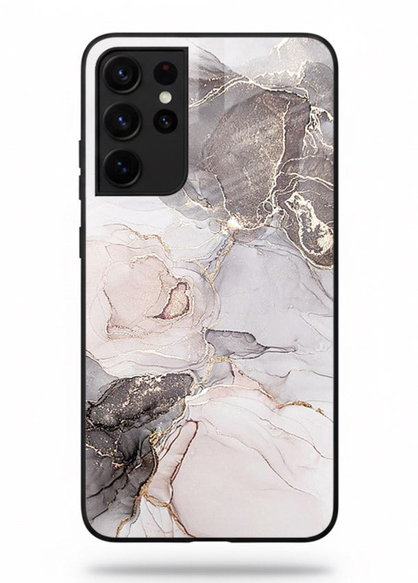 Aqua Gold Geode Samsung S21 Ultra glass back cover with aqua marble and gold geode accents
