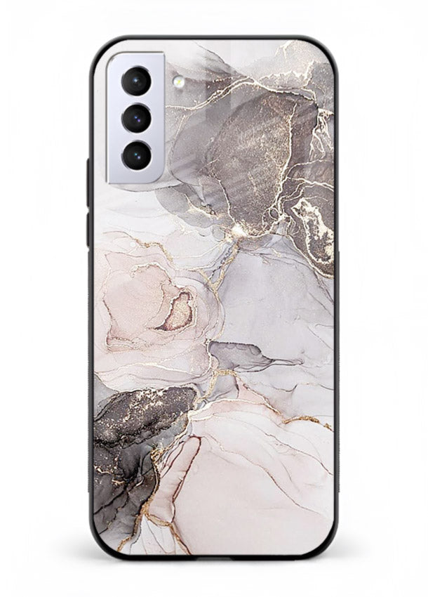 Aqua Gold Geode Samsung S22 glass back cover with aqua marble and gold geode accents