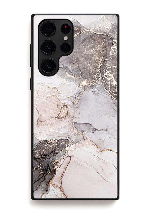 Aqua Gold Geode Samsung S25 Ultra glass back cover with aqua marble and gold geode accents