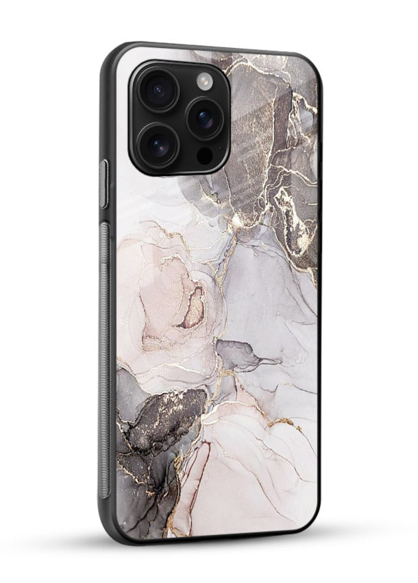Aqua Gold Geode glossy vibrant premium glass back cover with aqua marble and gold geode accents - Angle Side
