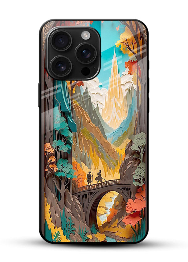 Arched Mountain Vista teal mountain arch artwork glossy vibrant premium glass back cover - Angle Front