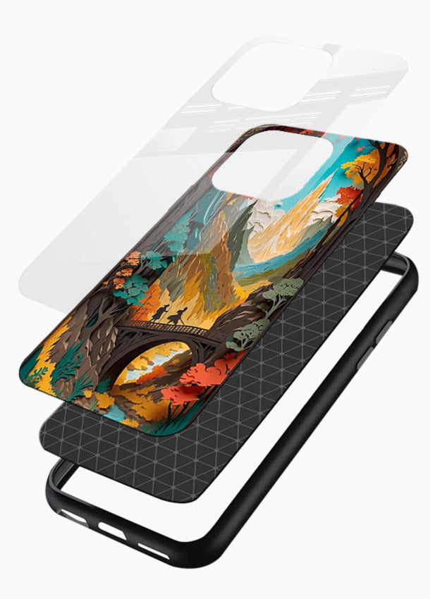 Arched Mountain Vista teal mountain arch artwork glossy vibrant premium glass back cover - Angle Layers