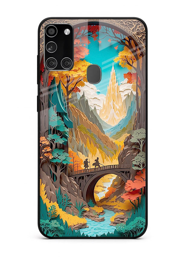 Arched Mountain Vista teal mountain arch artwork Samsung A21s glass back cover