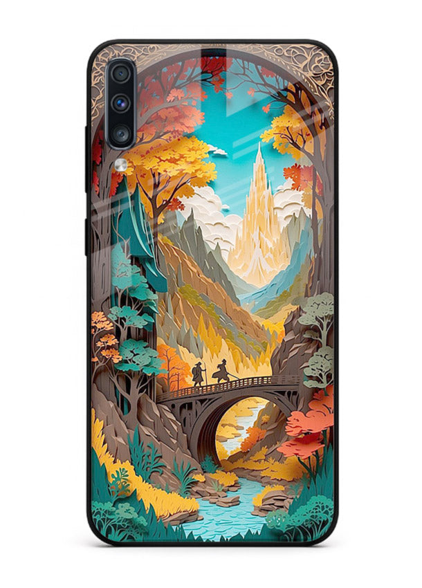 Arched Mountain Vista teal mountain arch artwork Samsung A50 glass back cover