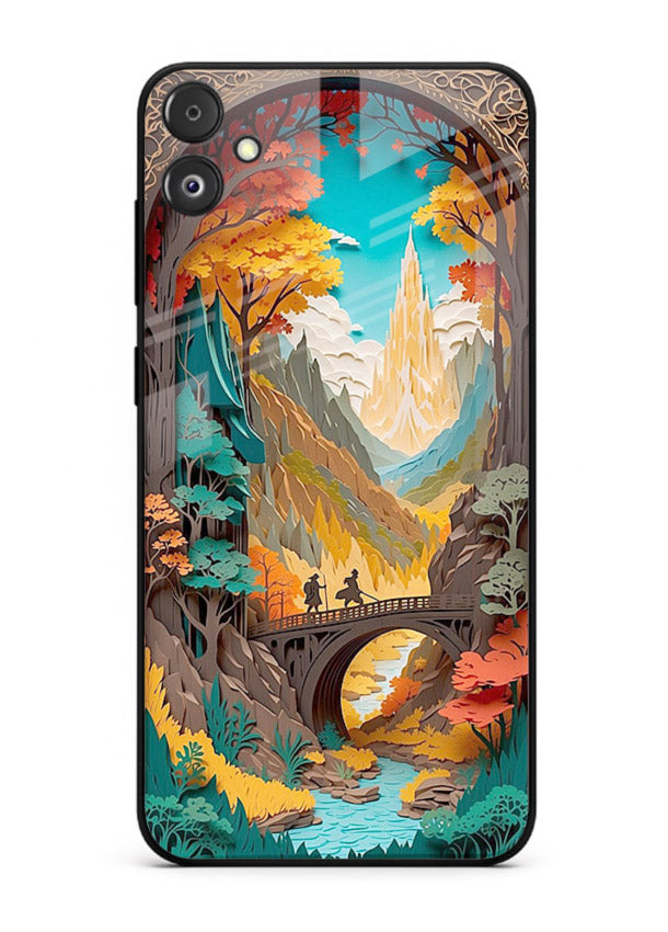Arched Mountain Vista teal mountain arch artwork Samsung F04 5G glass back cover