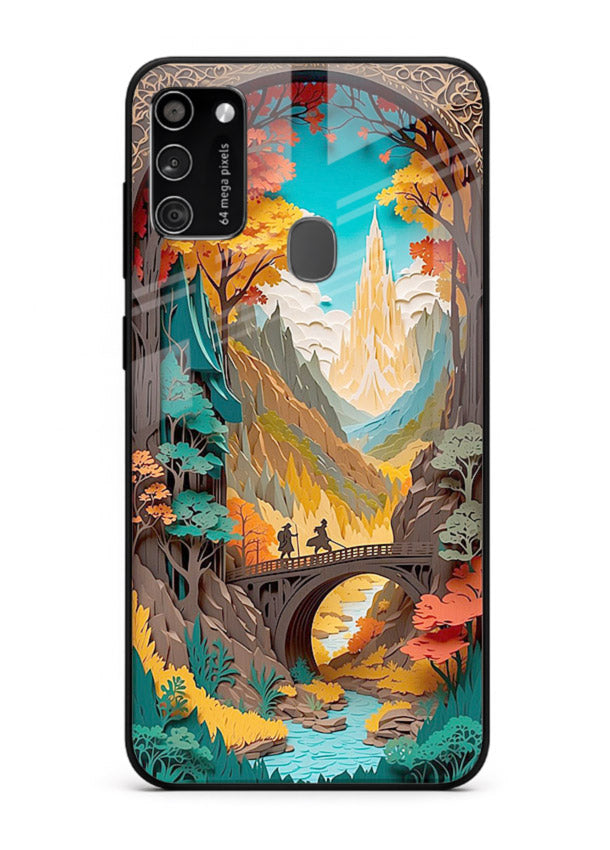 Arched Mountain Vista teal mountain arch artwork Samsung M21 glass back cover