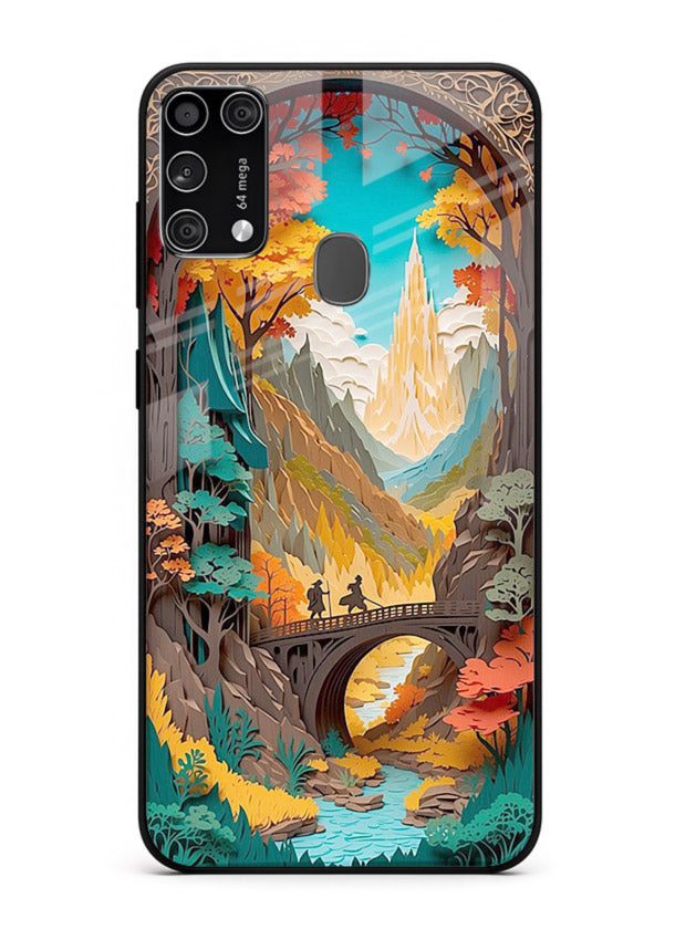 Arched Mountain Vista teal mountain arch artwork Samsung M31 Prime glass back cover