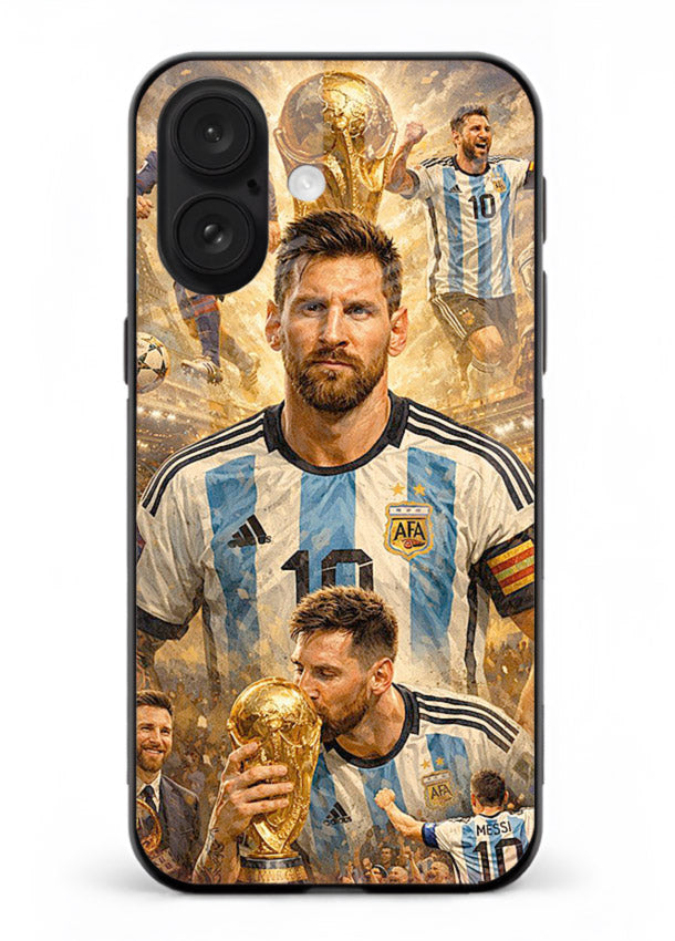 Argentina football montage artwork on glossy tempered glass iPhone 16 Plus back cover