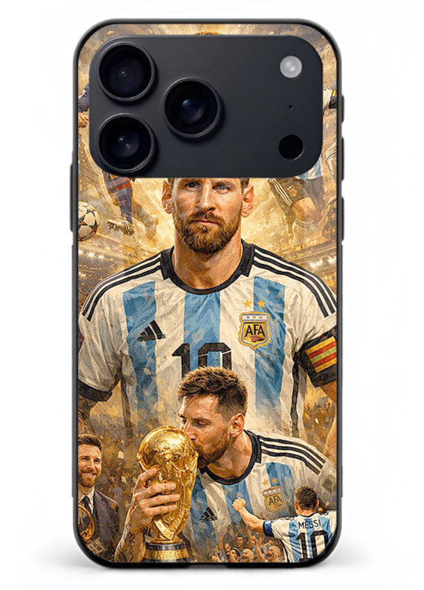 Argentina football montage artwork on glossy tempered glass iPhone 18 Pro back cover