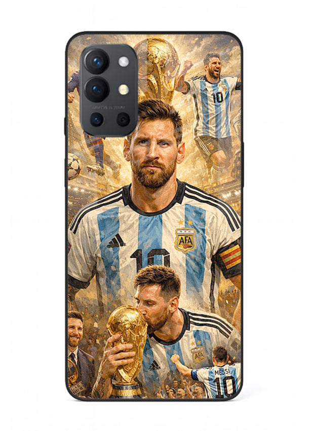 Argentina football montage artwork on glossy tempered glass OnePlus 9R back cover
