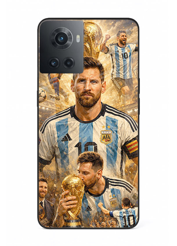 Argentina football montage artwork on glossy tempered glass OnePlus 10R back cover