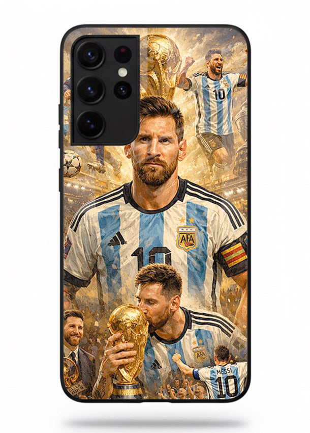 Argentina football montage artwork on glossy tempered glass Samsung S21 Ultra back cover